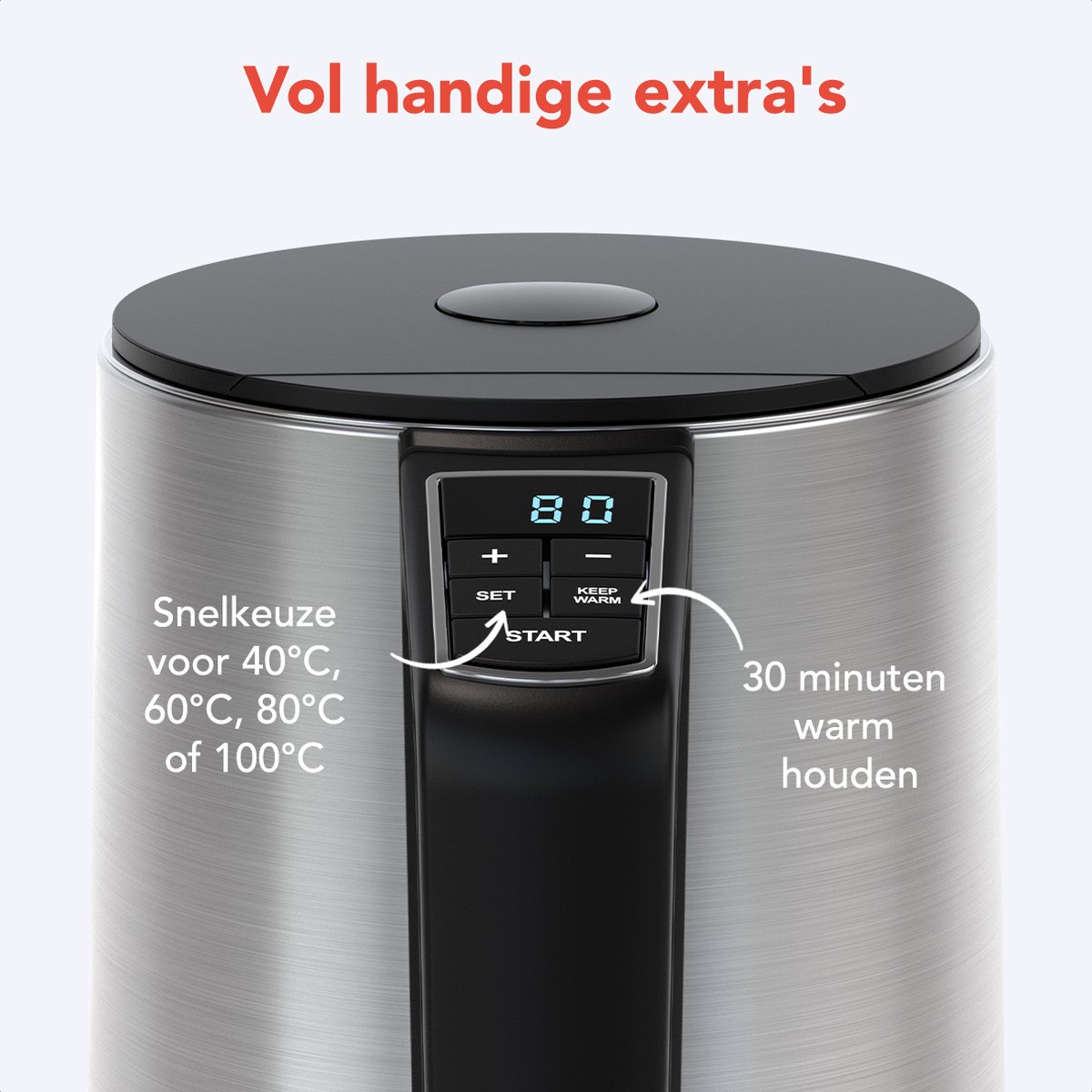 KitchenBrothers Waterkoker - Elektrisch - 1,5L - PFAS- & BPA-vrij - 2200W - Instelbare Temperatuurregeling - Dubbelwandig - Waterkoker RVS - Zilver – foto 7