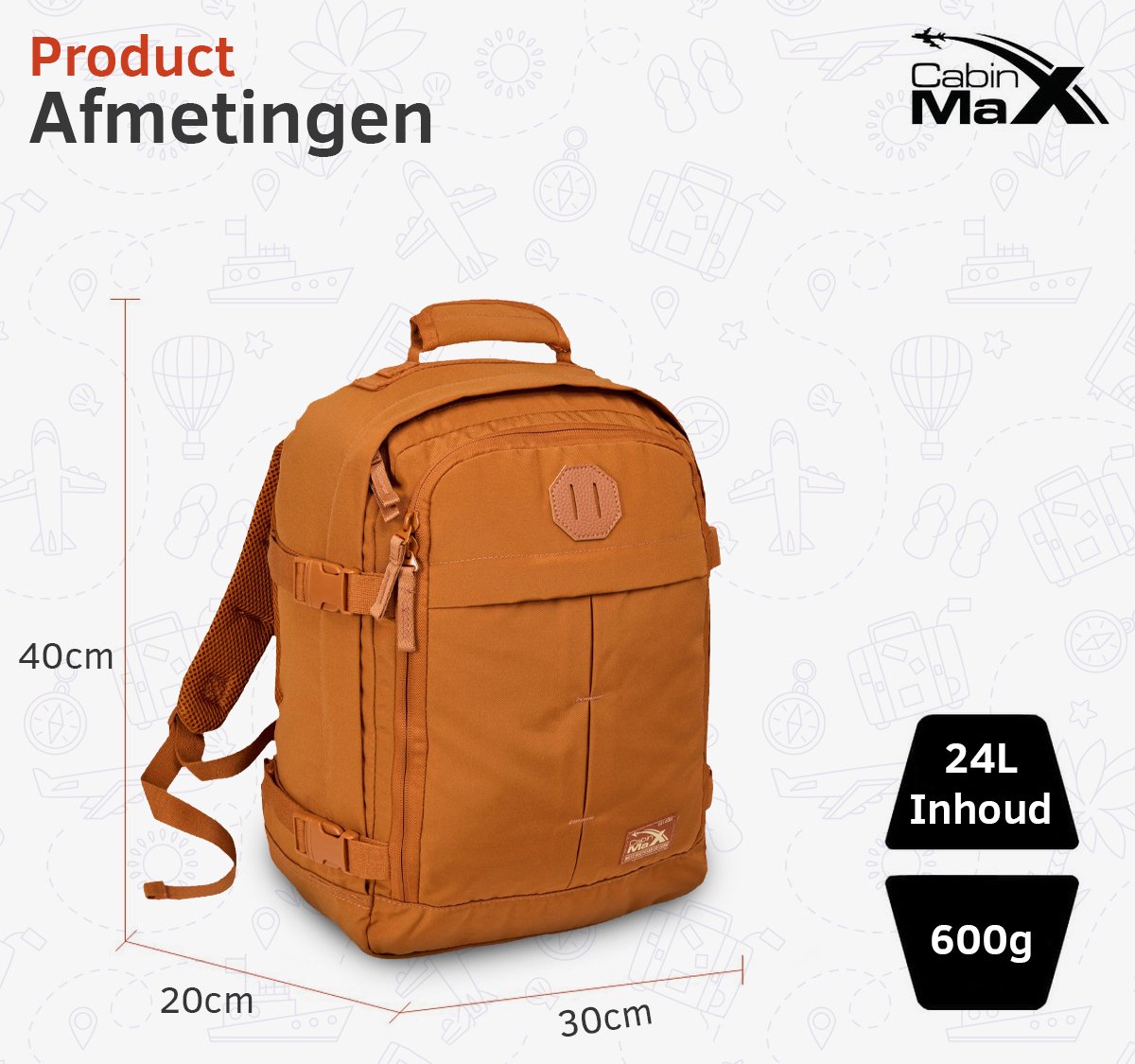 CabinMax Metz Reistas – Handbagage 24L Ryanair - Wizz Air – Rugzak Transavia – Schooltas - 40x30x20 cm – Compact Backpack – Lichtgewicht – Terracota – foto 5