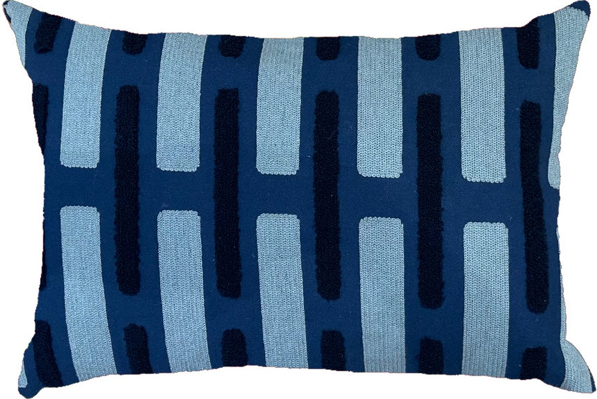 by Mooss - Sierkussen 55 x 35 cm - Katoen - Gestreept - Blauw - Inclusief binnenkussen