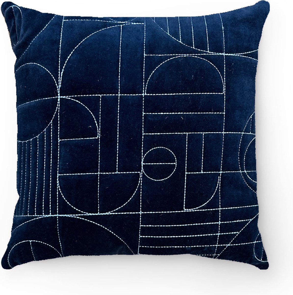 by Mooss - Sierkussen 50 x 50 cm - Velours - Doorgestikt - Donkerblauw - Inclusief binnenkussen