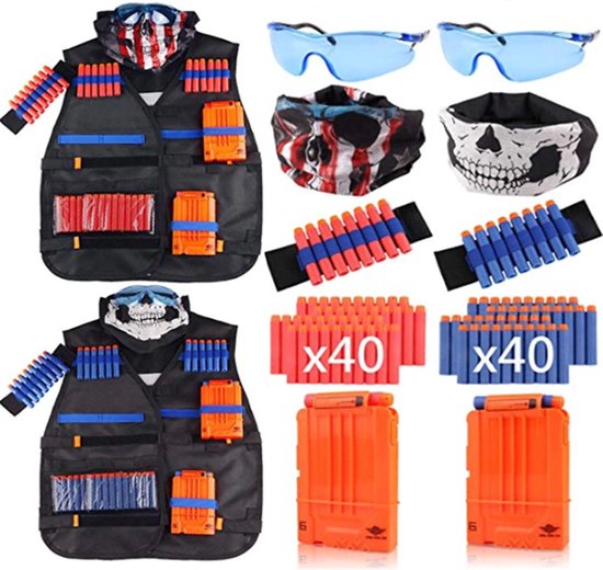 Tactical rival Vest - geschikt voor Nerf - 2 elite vesten - 80 pijltjes - magazijnen - ultra veiligheidsbrillen - armbanden - bandana's - geschikt voor guns sniper gun
