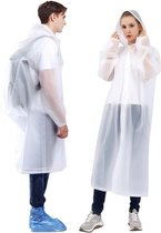 Concorde Regenjas poncho met capuchon en drukknoopsluiting - transparant - PVC - one size - heren/dames - Regenponcho lang type