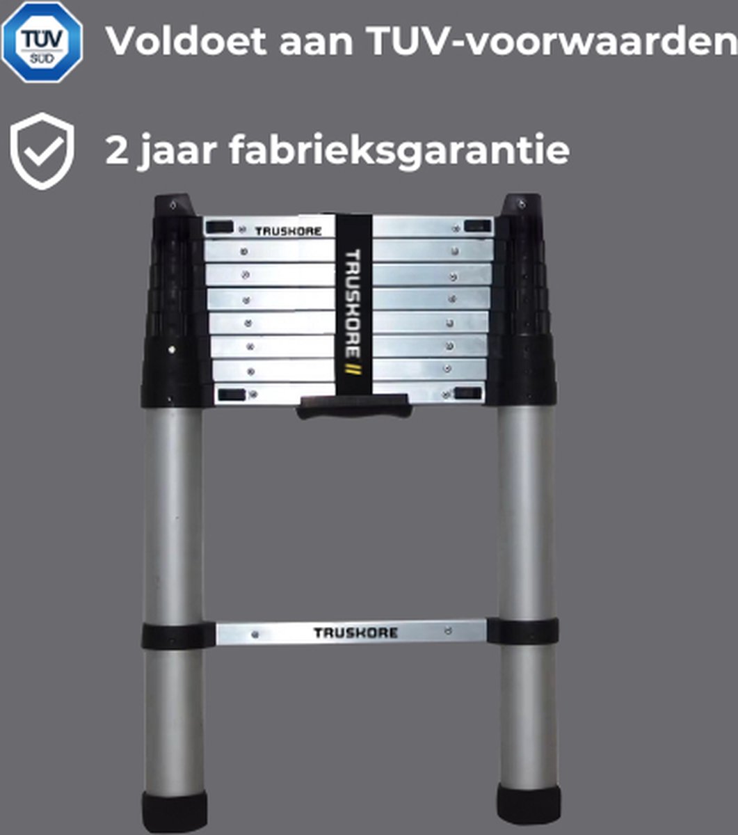 Truskore® Telescopische ladder 2.0 meter - Aluminium - Professionele Vouwladder - Telescoop ladder - Stevig & Vertrouwd - Soft Close - Volgens EU en NL veiligheidsnormen – foto 3