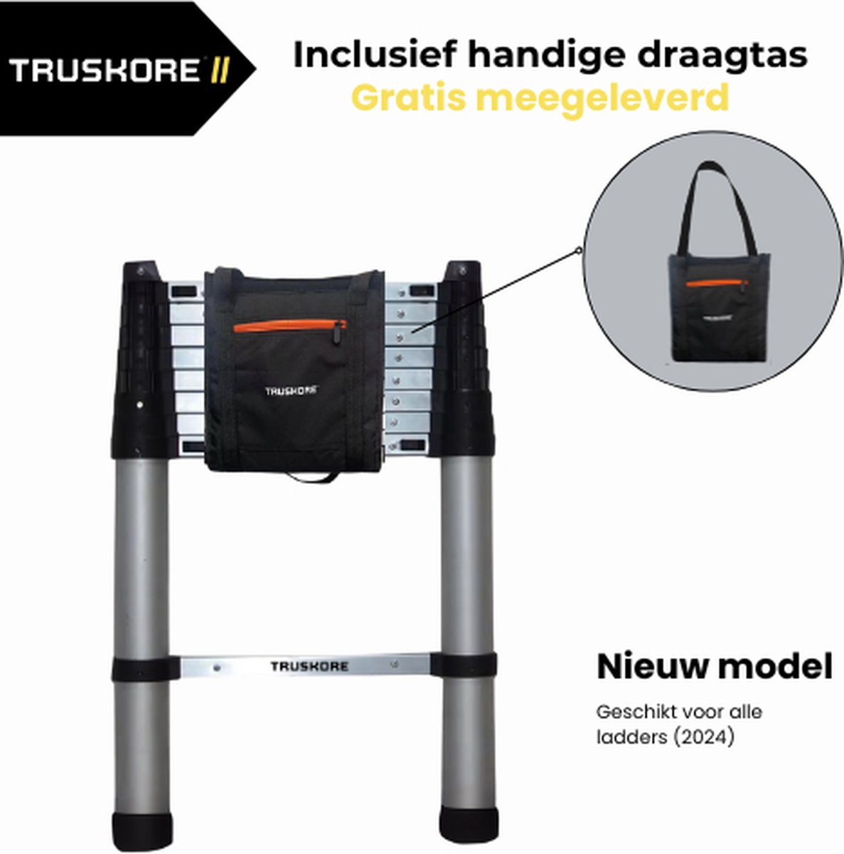 Truskore® Telescopische ladder 2.0 meter - Aluminium - Professionele Vouwladder - Telescoop ladder - Stevig & Vertrouwd - Soft Close - Volgens EU en NL veiligheidsnormen – foto 4