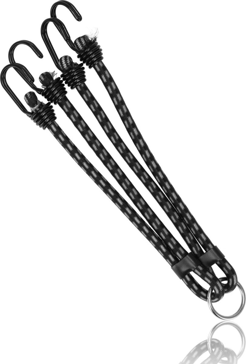 Snelbinders met haak - Bagagespin 4 Armen voor Fiets en verhuizing | spinbinder 60 cm x 10 mm | Bagagedrageraccessoires Zwart-Wit