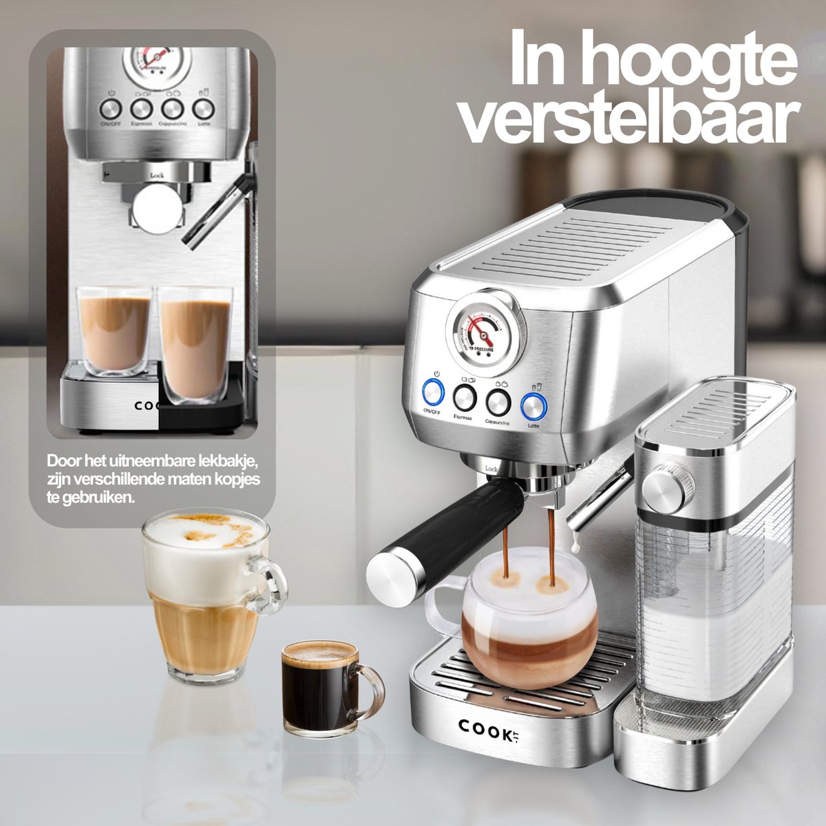 Espressomachine 20 Bar - Auto Melkopschuimer - Coffee Machine - Italiaanse pomp - RvS Koffiemachines - COOK-IT — afbeelding 7