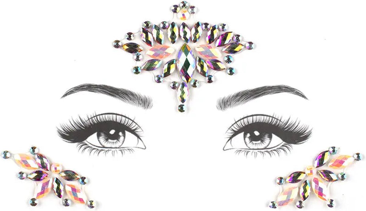 Boozyshop ® Glitter Face Jewels Maarten - Festival glitter gezicht - Rhinestones - Plak diamantjes - Zelfklevende plaklaag - Multicolor