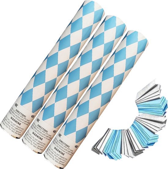Fjesta© Oktoberfest Party Popper – Canon à Confettis – Blauw/ Wit – 30cm - 3 pièces