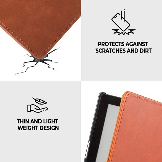 Lunso Geschikt voor Kobo Aura H20 Edition 2 hoes (6.8 inch) - Leren sleepcover - Cognac - (niet voor de Kobo Aura edition 2) van Lunso — afbeelding 3