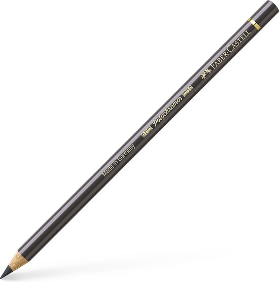 Een donkergrijs Faber-Castell Polychromos potlood met gouden tekst.