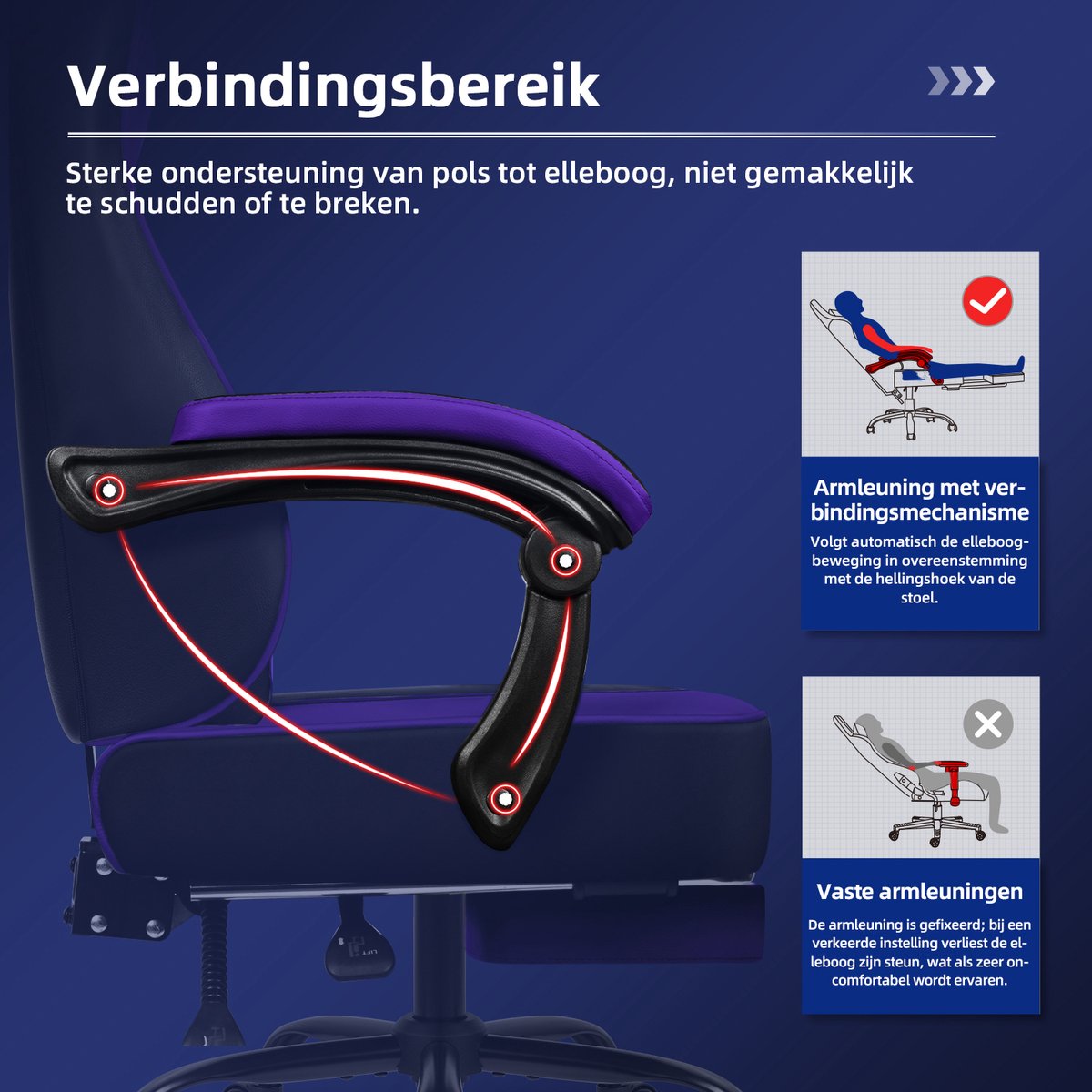 Afbeelding 3 van Hiaonyx Gaming Stoel - 170° Verstelbare Rugleuning - Gamestoel met inklapbare Voetsteun - racerstijl - Geïntegreerde Armleuningen Game Stoel - Maximale Belastbaarheid 150kg - Zwart Paars