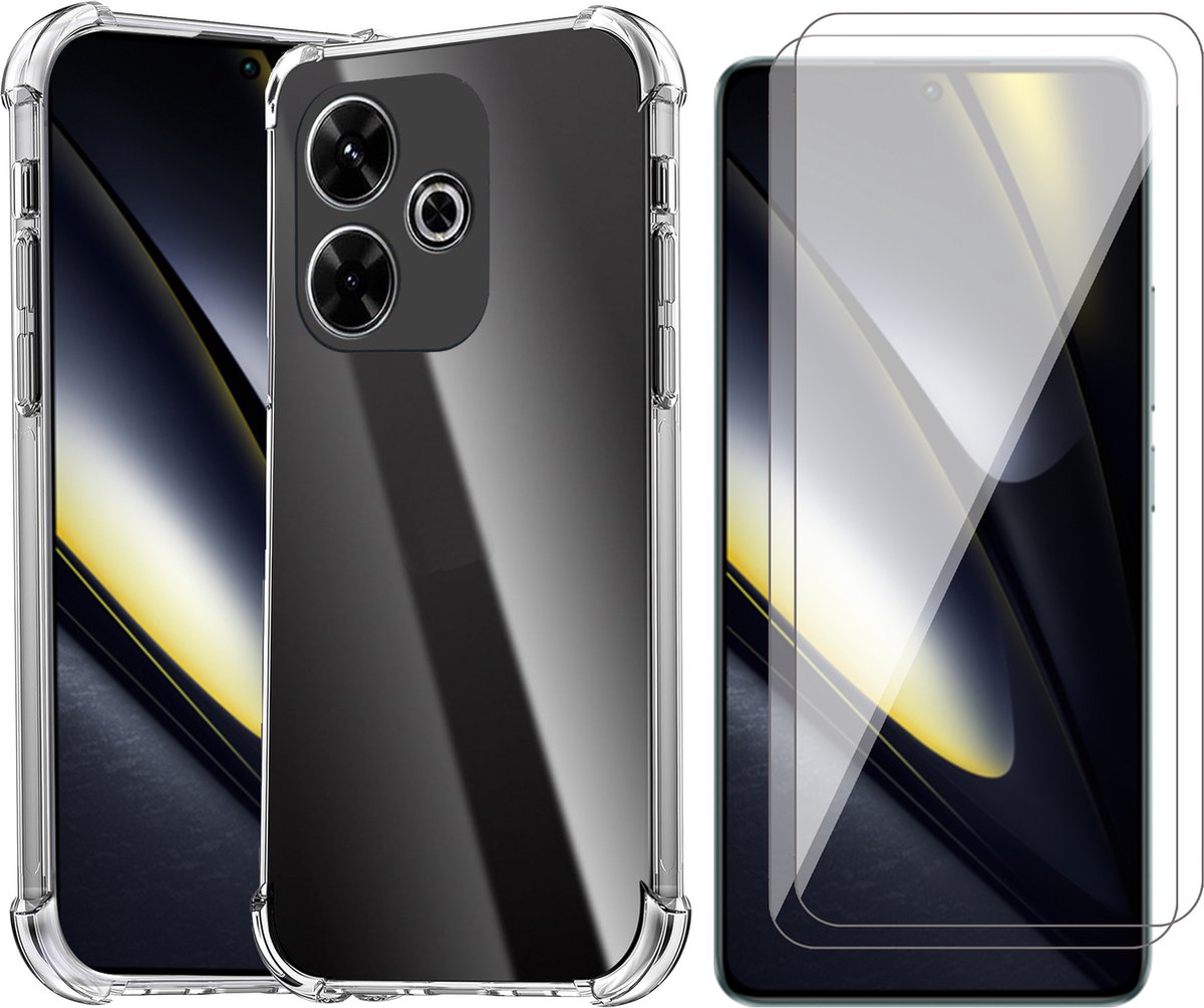 Hoesje geschikt voor Poco F6 - 2x Screenprotector Glas - Shockproof Transparant