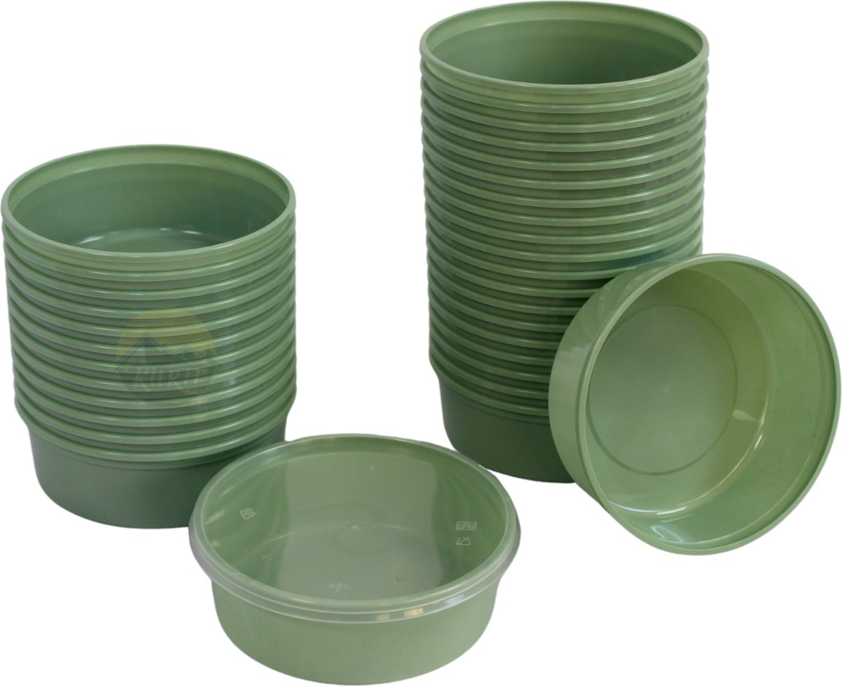 KURTT 50 stuks, 250ml Meal prep bakjes , vershoudbakjes, herbruikbaar hard plastic bakje met deksel, hoogwaardige kwaliteit forest green - soepbeker met deksel magnetronbestendig, vaatwasmachinebestendig BPA-vrij