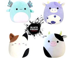 Klikkopers® - 4 Kawaii knuffels - 7 cm - Squish Knuffel - Knuffel Koe - Knuffel Kat - Knuffel Axoltotl - Voordeel Pakket - Pas op, extra klein maar extreem schattig