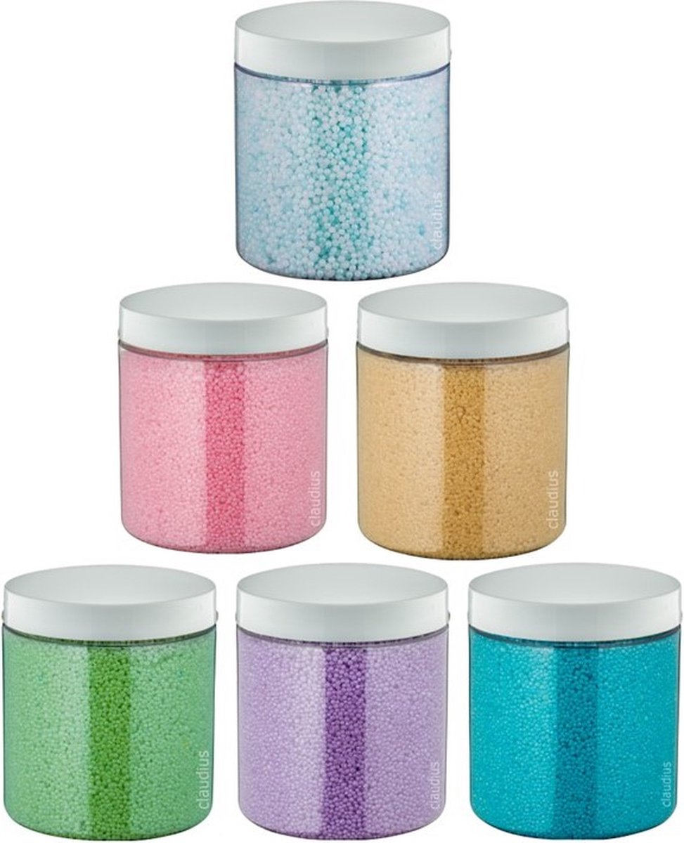 Goedkoopste Badkaviaar - 200 gram - set van 6 verschillende geuren - Witte Deksel - Eucalyptus, Hamam, Lavendel, Opium, Rozen, Zen Moment - bad parels voor in bad