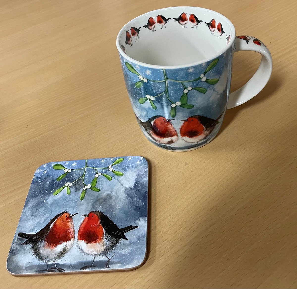 Alex Clark Mok & Onderzetter Set Kerst ~ Christmas Robins
