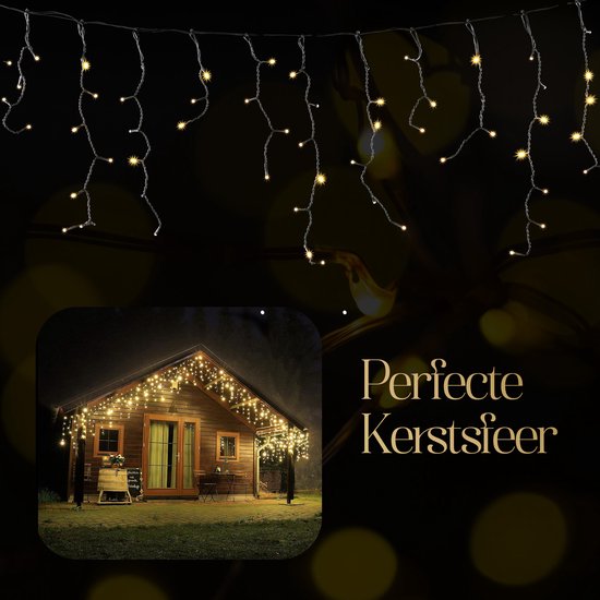 Meisterhome - 16 Meter 800 Led Warmwit - Kerstverlichting voor buiten - Met 8 Functies en Timer - ijsregen ijspegel verlichting Kerstversiering lichtgordijn