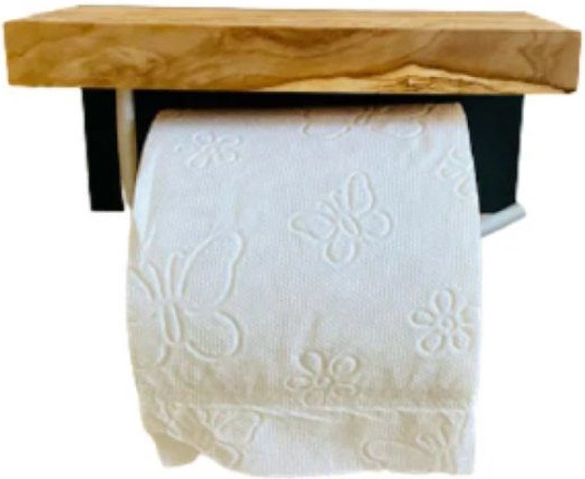 D.O.M. Toiletrolhouder met Telefoonhouder – Zonder Boren – Olijfhout