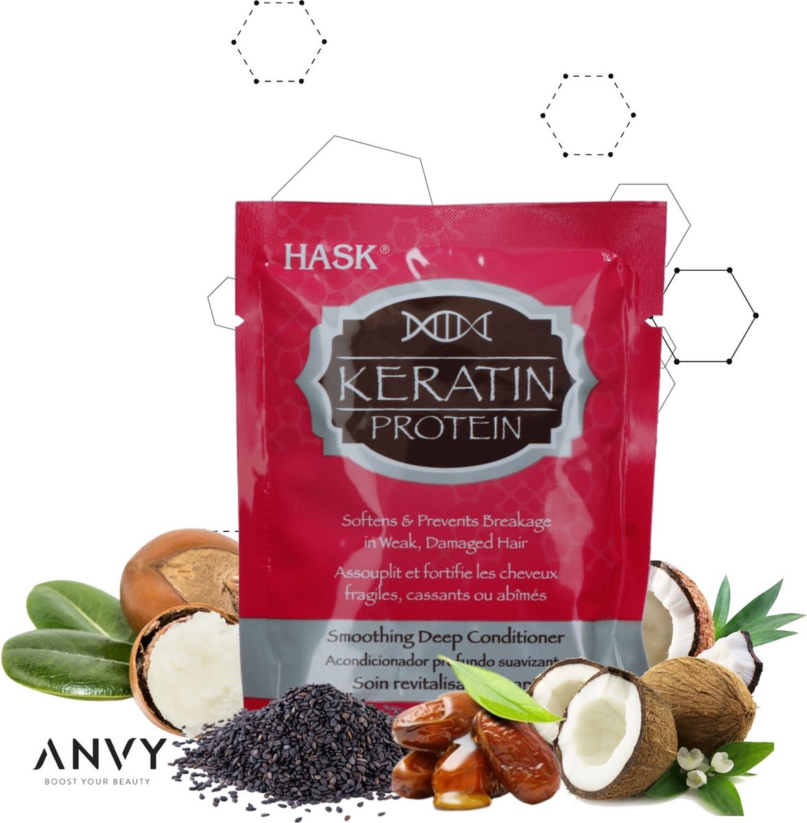 Hask Conditioner Keratin Smoothing Deep Conditioner Packet - Collageen boost - Versterkt haar - Vrij van parabenen