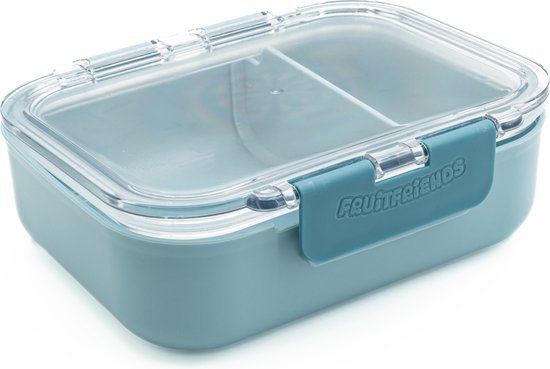 Boîte à lunch étanche Fruitfriends avec fourchette-fourchette - 19x14,5x6cm - Bleu pastel - Plastique - Boîte de rangement incl. fourchette