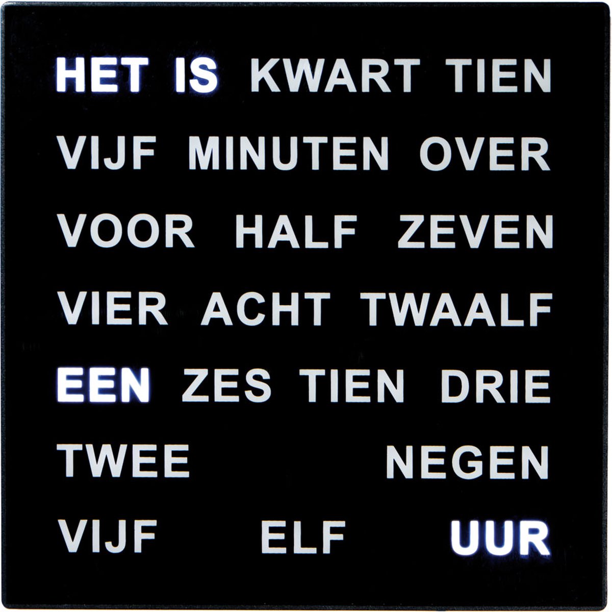 Intertime | Wandklok | Tafeklok | Woordklok | Zwart | 28x28 | Nederlands