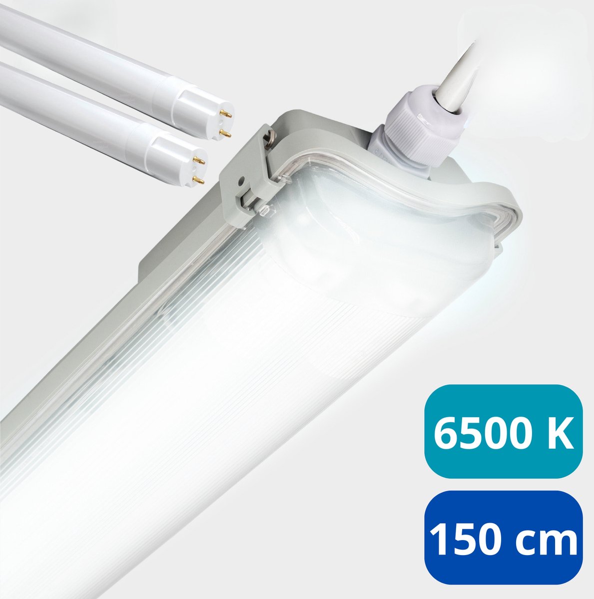 Proventa LED TL dubbel armatuur met 2 buizen 150 cm - Koud wit licht 6500 K - Waterdicht - Complete set - Tl-buizen - Tl-verlichting - Tl-armaturen