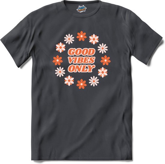 Foto: Flower power good vibes only t shirt dames heren mouse grey maat xl