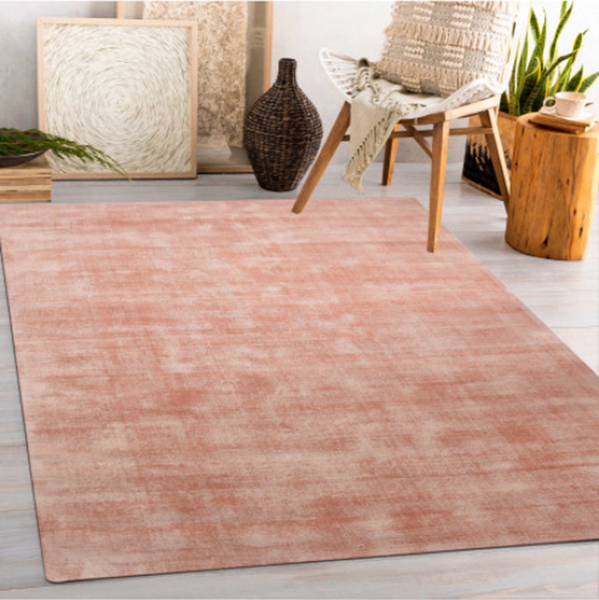 Univers Décor - Handgeweven viscose vloerkleed - 90 x 150 cm- Abrikoos