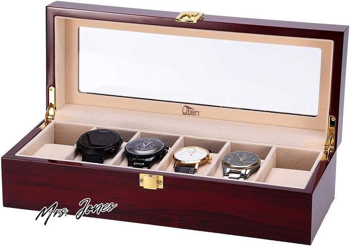 Mrs. Jones Horloge Display Opbergdoos Sieraden Collectie Case Organizer Houder voor Mannen Houten - Luxe Opberg Oplossing .