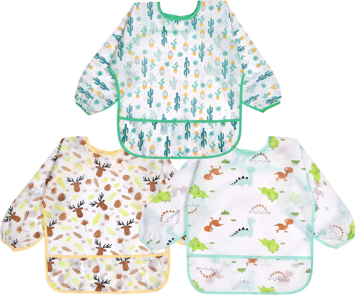 Goedkoopste JGS ® Schattige en Praktische Waterdichte Babyslabbetjes met Lange Mouwen voor Creatief Spelen en Eten