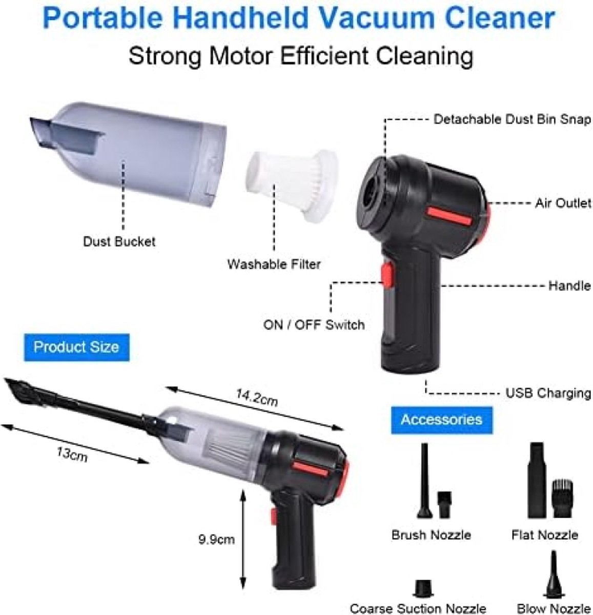 Draadloze Handstofzuiger 9000 Pa Krachtige Zuigkracht - afbeelding 2