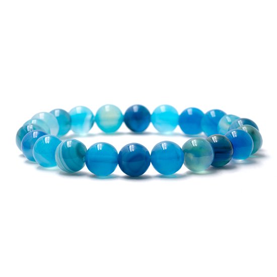 Bixorp Gems Malachietblauwe Botswana Agaat Edelstenen Armband - Gepolijste Edelsteen Kralenarmband - 20cm