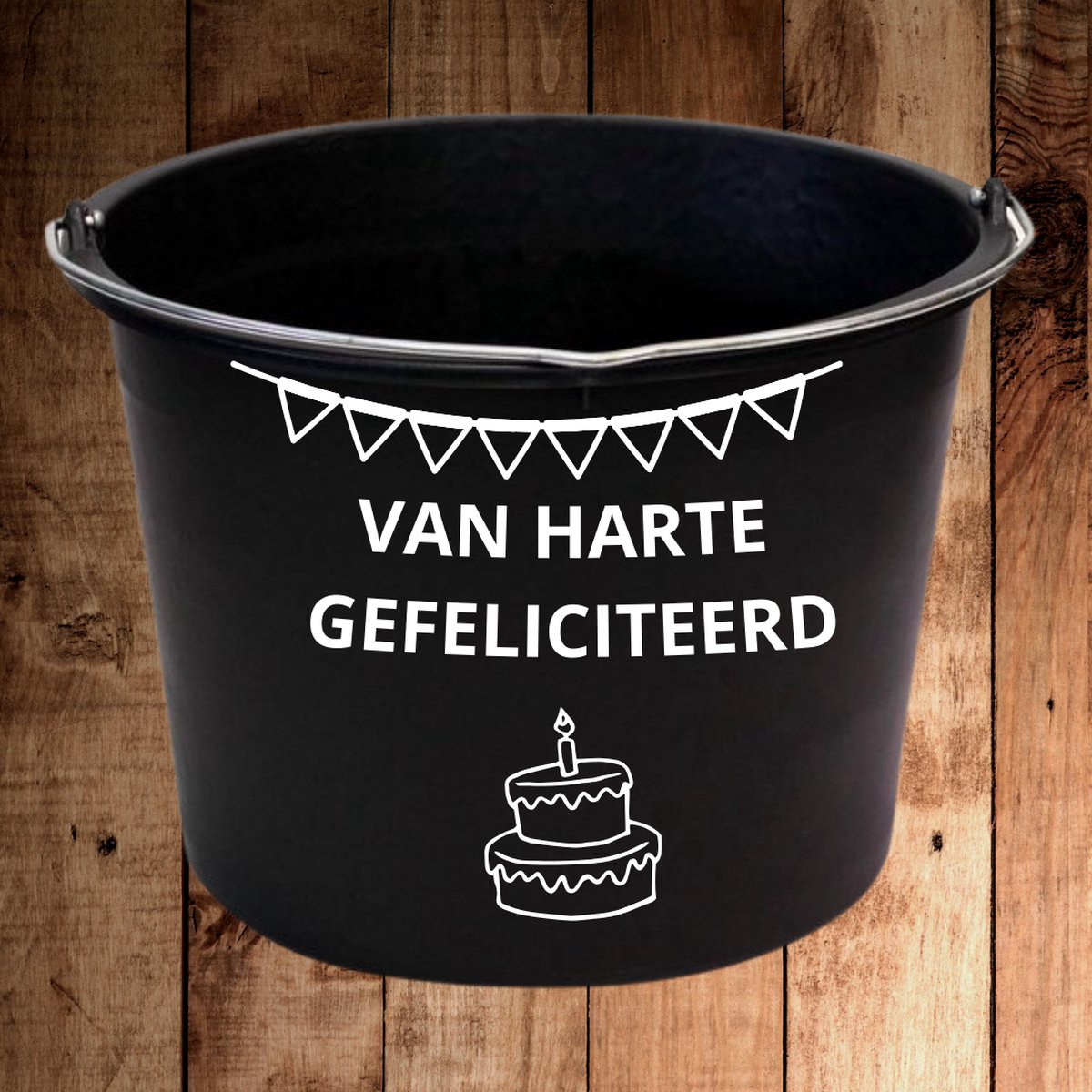 Kado Emmer – "Van Harte Gefeliciteerd" – Zwart – 12 Liter – Verjaardagscadeau