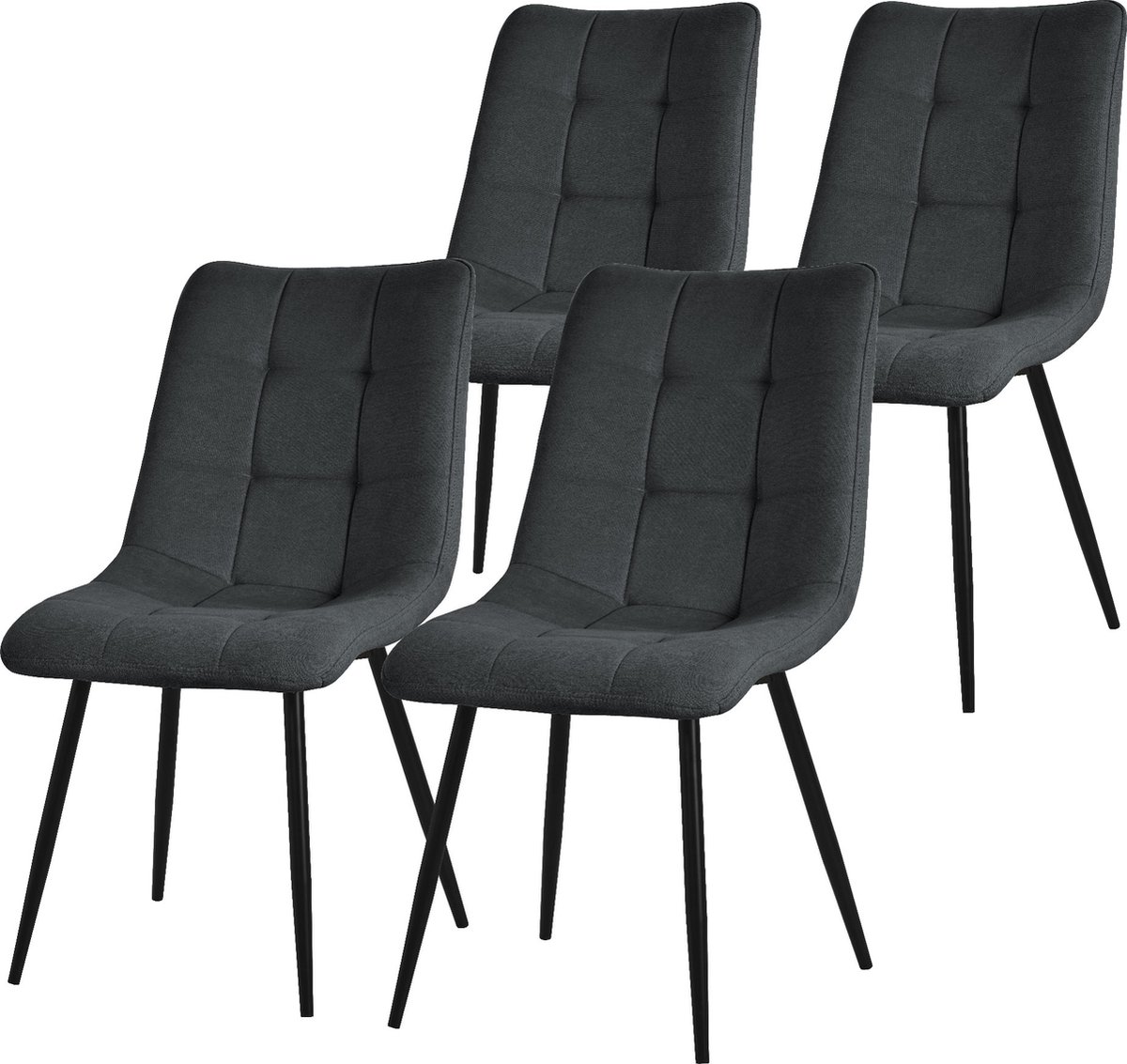ml-design eetkamerstoelen set van 4 antraciet, woonkamerstoelen met stoffen bekleding, zwarte metalen poten, keukenstoelen met rugleuning, gestoffeerde stoelen voor eetkamer woonkamer keuken kantoor