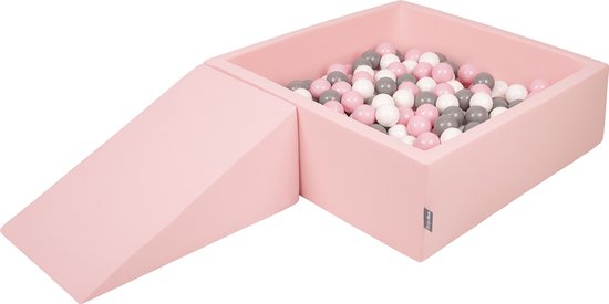 KiddyMoon Aire de jeux en mousse avec piscine à balles rondes (200 balles) piscine à balles pour bébé parcours d'obstacles, fabriquée en UE, rose: blanc/gris/rose poudré