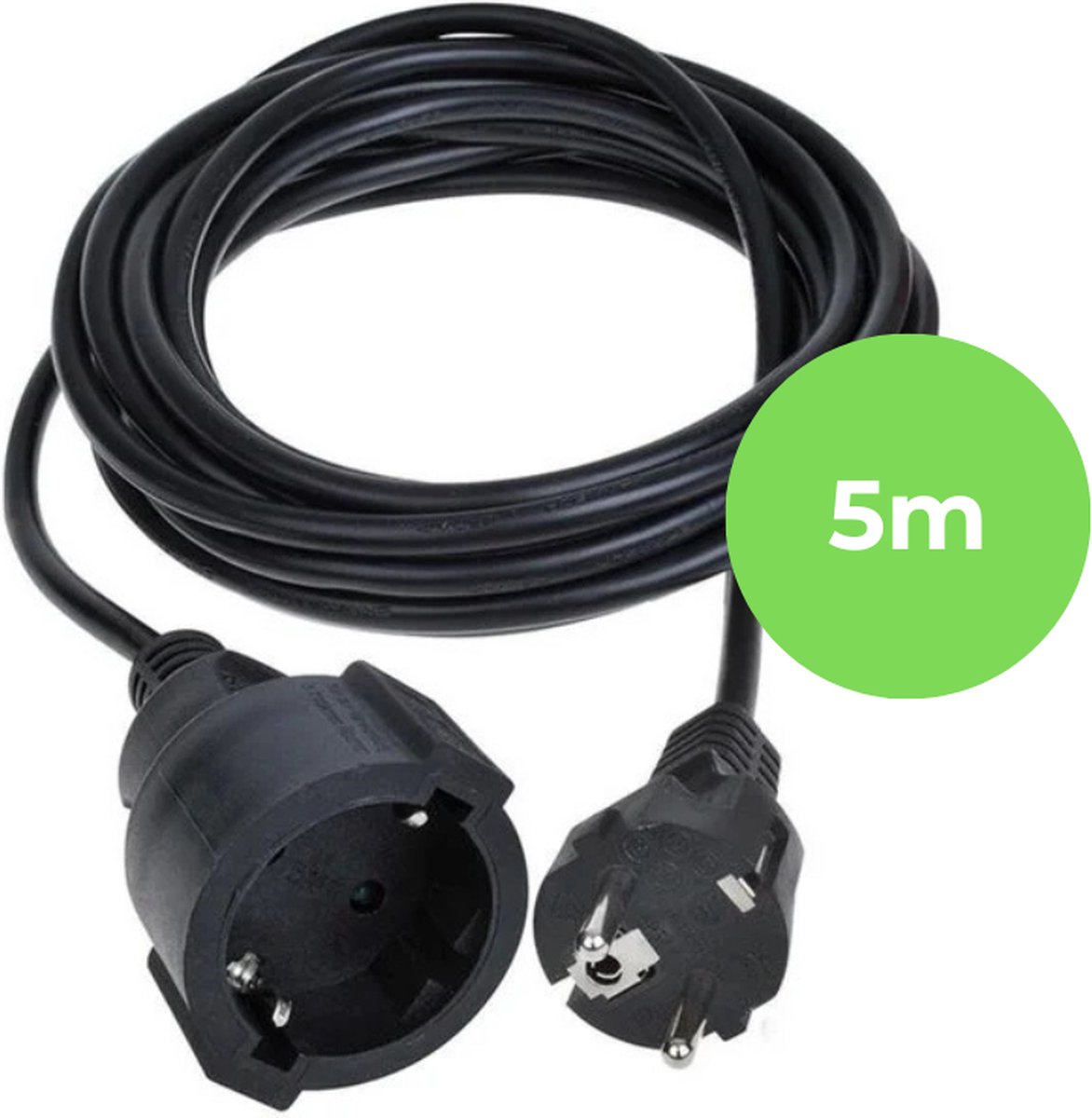 Verlengkabel / Verlengsnoer – 5 Meter – Zwart – Voor Binnen & Buiten