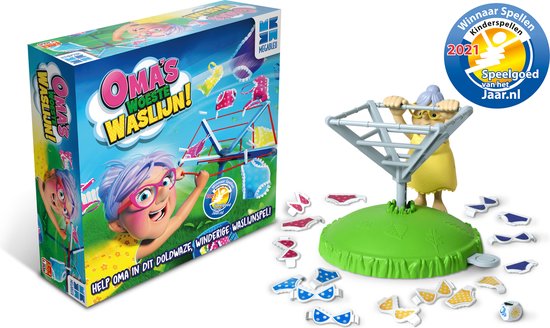 Oma’s Woeste Waslijn – Actiespel – Spelletjes voor Kinderen – Met Draaiende Waslijn