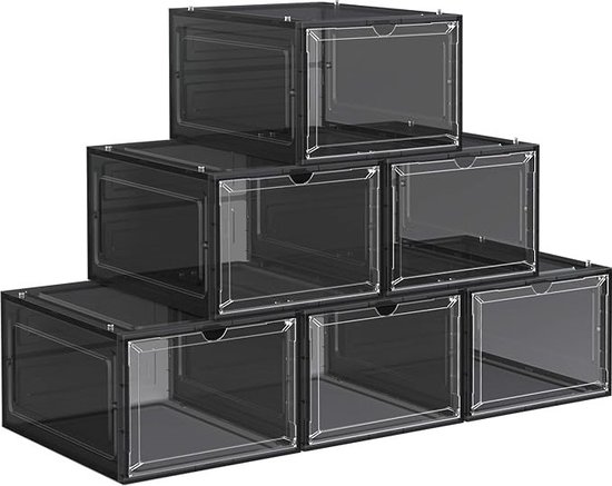 MIRA Home - Schoenendoos - Set van 6 - Opbergdoos - Kunststof - Zwart - 27x34,5x19