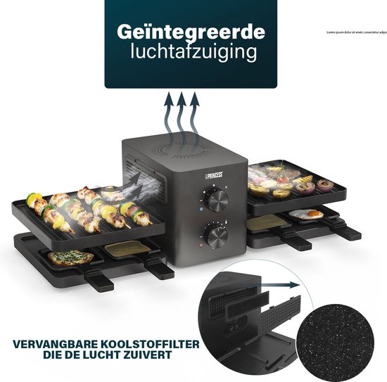Princess 162660 Raclette Purify - 8 personen - Met ingebouwde afzuiging - 1500 W - regelbare thermostaat - 2 meter snoer - vaatwasmachinebestendig van Princess — afbeelding 2