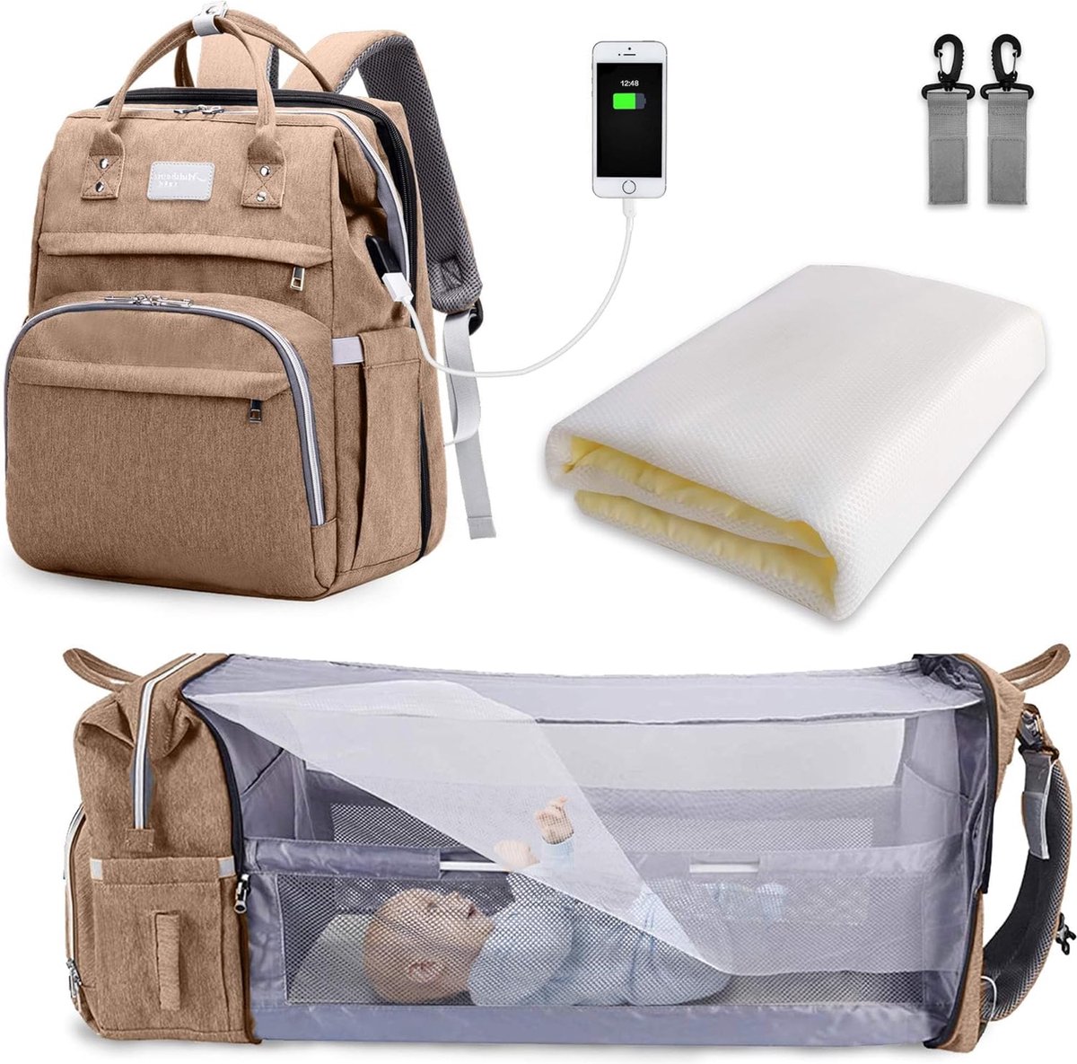 Goedkoopste Luiertas Rugzak met Groot Formaat - Opvouwbaar Babybed - Praktische Reistas voor Ouders - Khaki - Multifunctionele Luierrugzak met Verzorgingsstation - Ideaal voor Reizen en Dagjes Uit