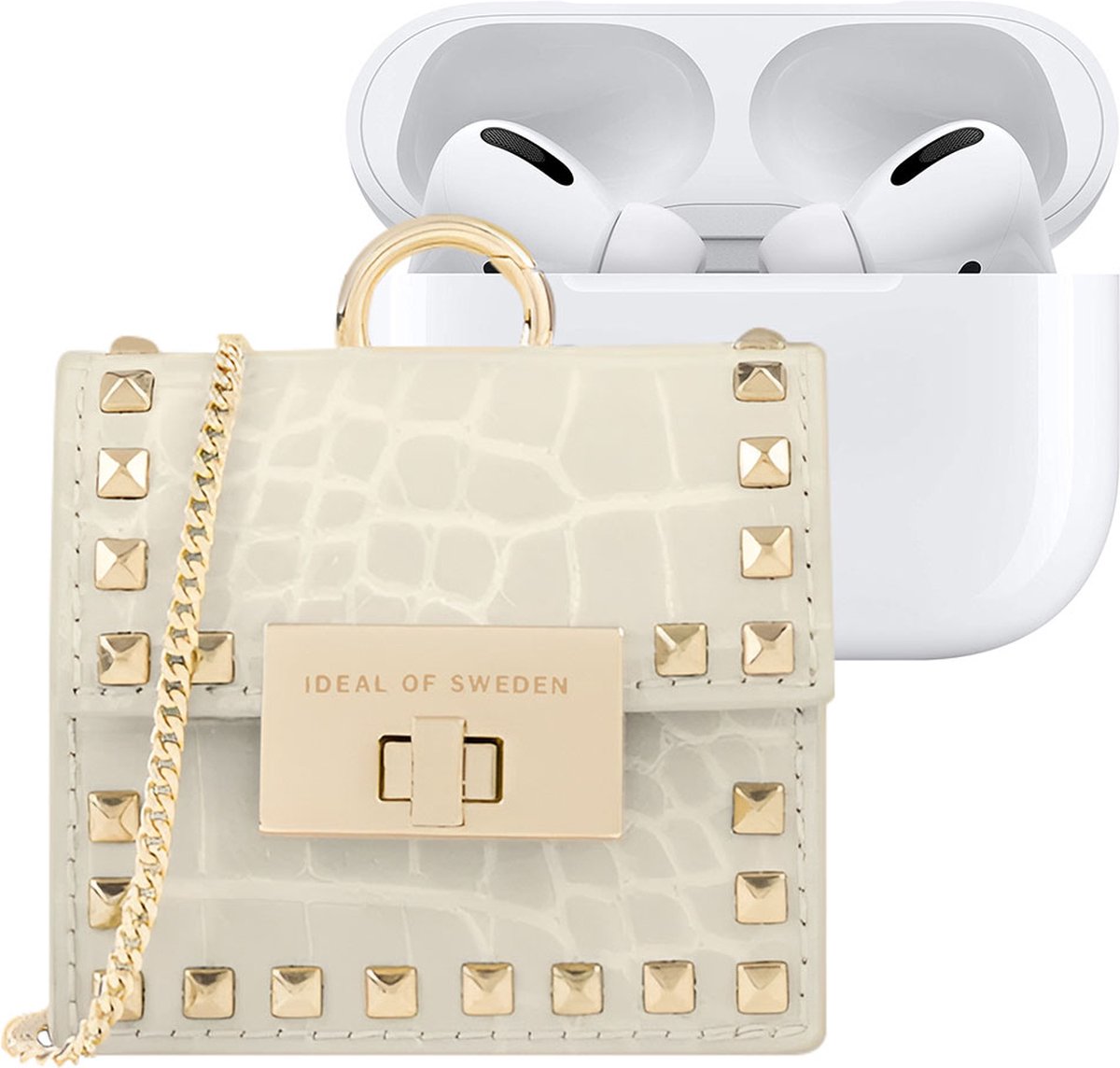 iDeal of Sweden Statement Mini AirPods Bag voor Universal Beatstuds Cream Croco