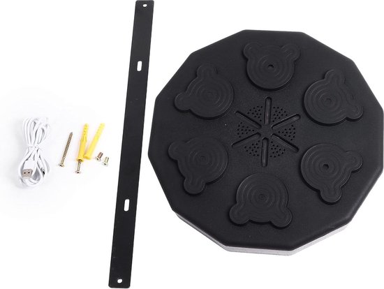 Vulaop Muziekboksmachine, elektronische elektronische muziekboksmachine met bokshandschoenen, 9 snelheidsmodi en telmodus, ondersteunt bluetooth, focus behendigheidstraining, zwart