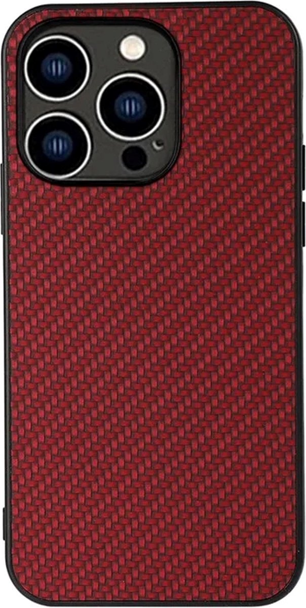 Cityhoesje – Backcover iPhone 15 Pro Max – Carbon Fiber Texture PU – Rood