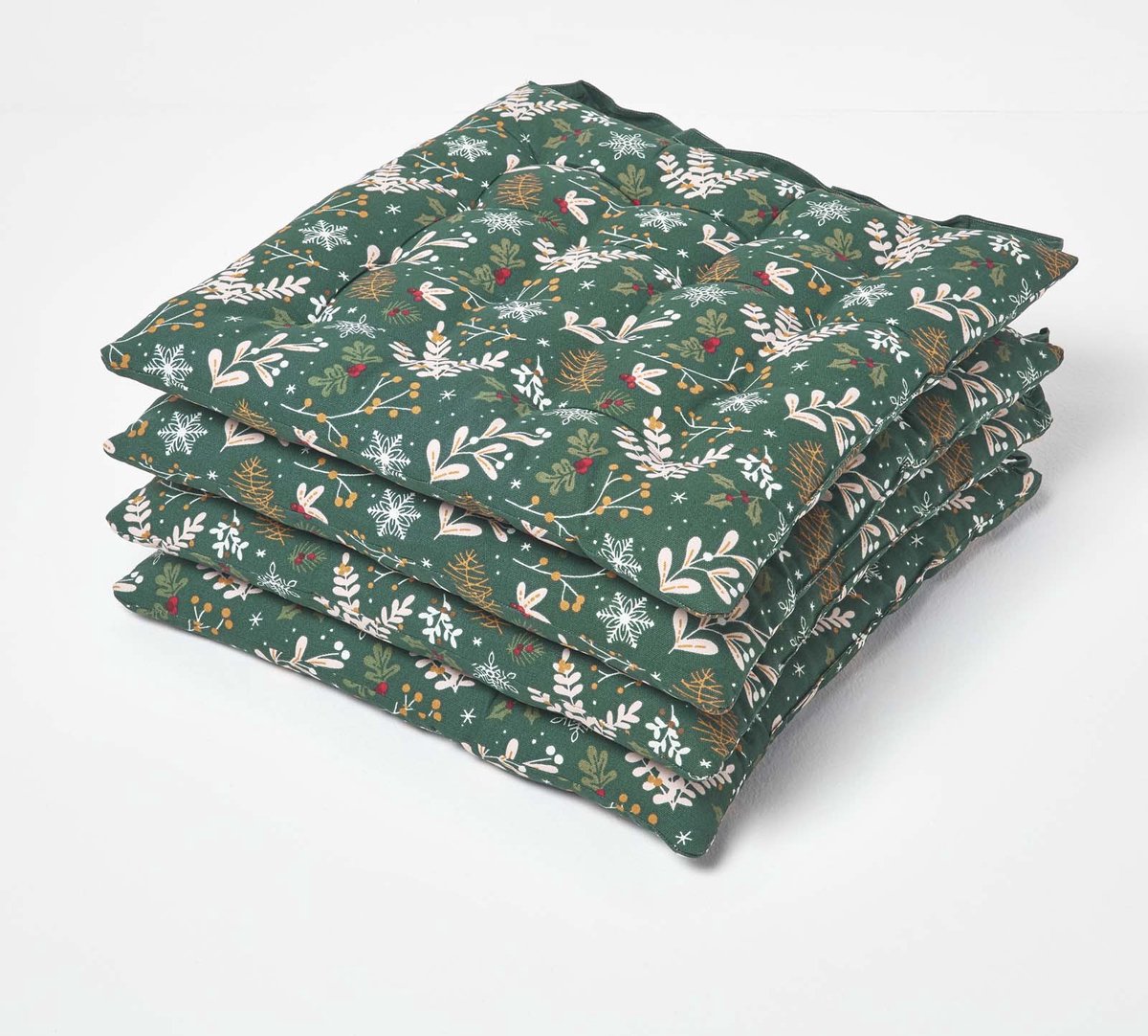Homescapes Kerststoelkussen Kerstbos met bandjes, groen, 40x40 cm