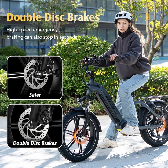 ECORUSH Vélo électrique ECO R6 - 20*4,0 pouces Fat Tire City Commuter EBike avec batterie au lithium amovible 48V 15,6 Ah - Vélo électrique de montagne avec moteur 250W - 7 vitesses - IP54 étanche