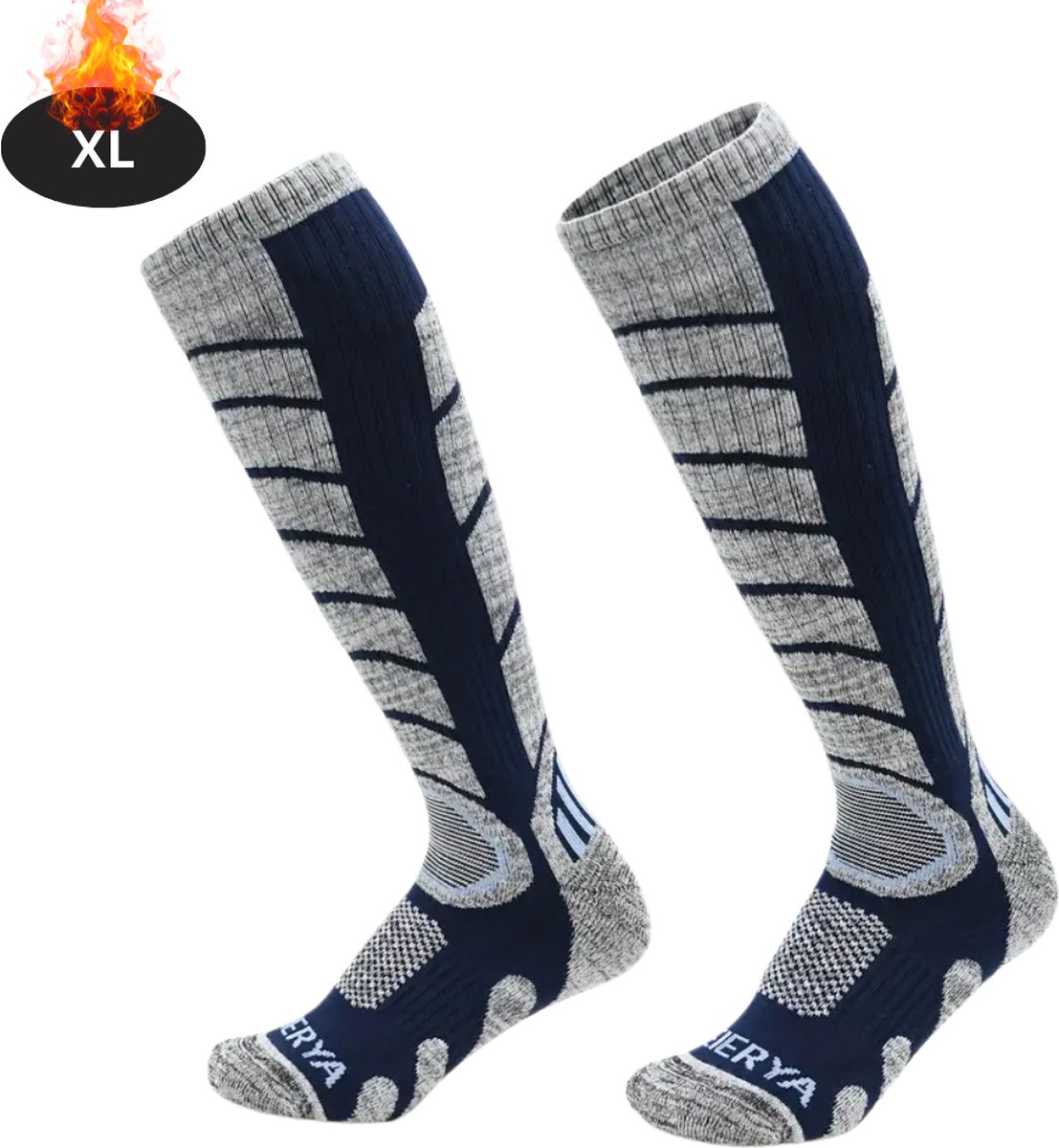 Bovista Skisokken Ski Sokken Warme Sokken Lange Huissokken Thermo Compressie – XL 2 paar Blauw