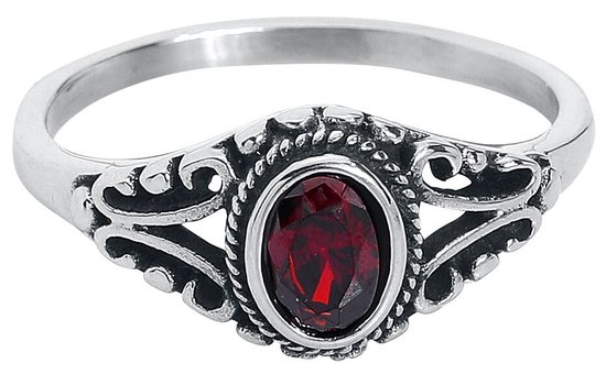 Ring rubis etNox argentée XS en acier inoxydable - Style gothique et Rock