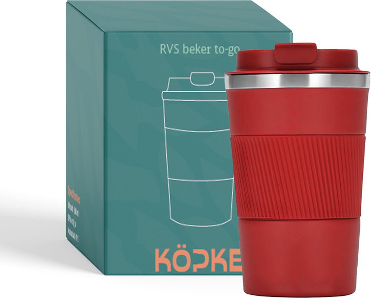 Köpke RVS koffiebeker to go - 38cl - Rood - Thermosbeker - Travel Mug