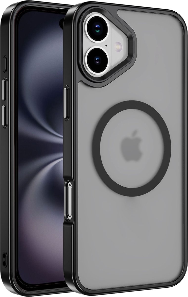 Hoesje geschikt voor Apple iPhone 16 - Geschikt voor Magsafe - Shock Proof Case – Mat Zwart