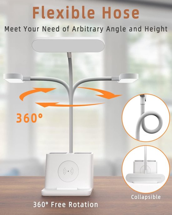 Mrs. Jones LED dimbare bureaulamp 3 modus Meerdere helderheidsniveaus Touch Reading Lamp bureaulampen met draadloze oplaadfunctie voor werken studeren . — afbeelding 3